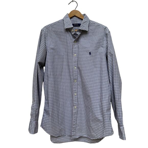 Polo Ralph Lauren Blue White Grey Check Button up Large - Picture 1 of 5